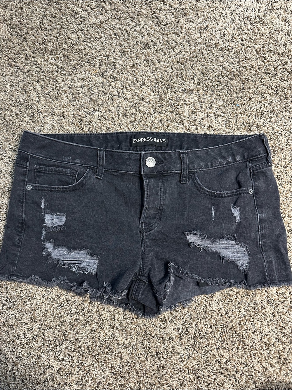 Express Black Distressed Cutoff Denim Shorts